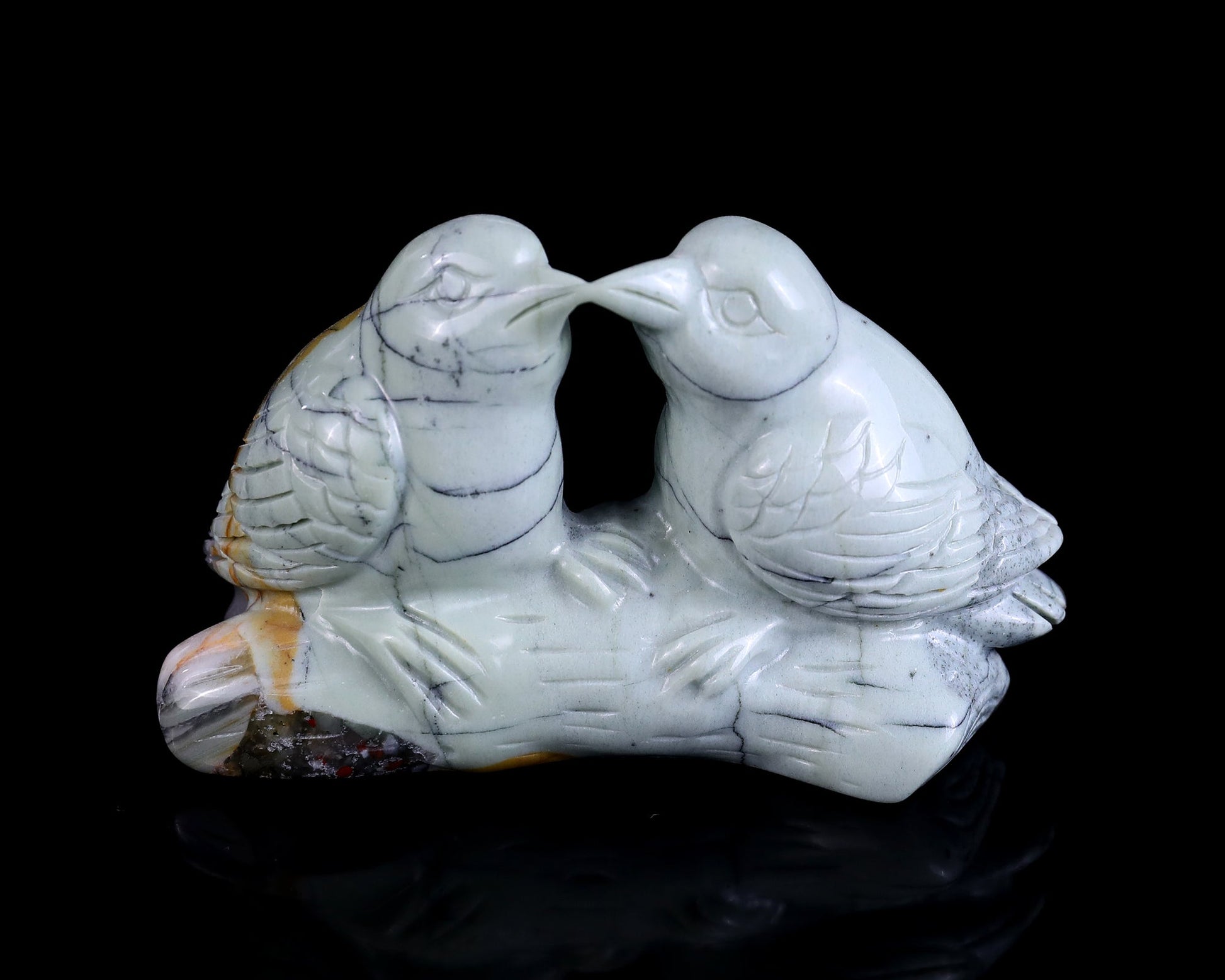 Nicedony 4.1" African Blood Stone Hand Carved Crystal Birds Sculpture - #4100287