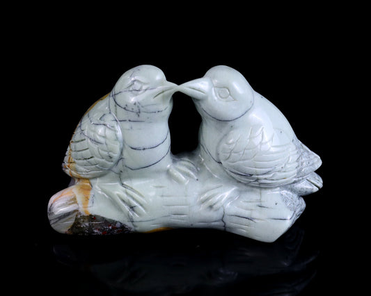 Nicedony 4.1" African Blood Stone Hand Carved Crystal Birds Sculpture - #4100287