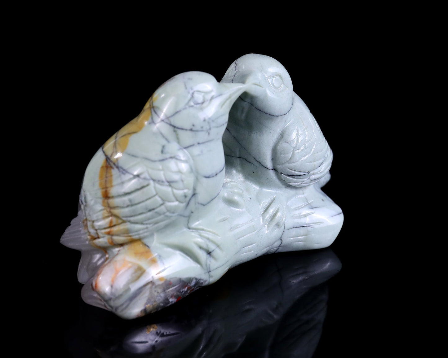 Nicedony 4.1" African Blood Stone Hand Carved Crystal Birds Sculpture - #3100178