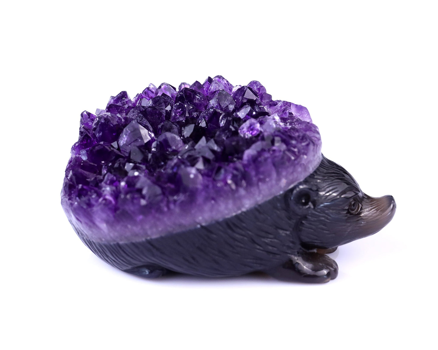 Nicedony 4.1" Amethyst Druse Agate Hand Carved Hedgehog Sculpture - View 3