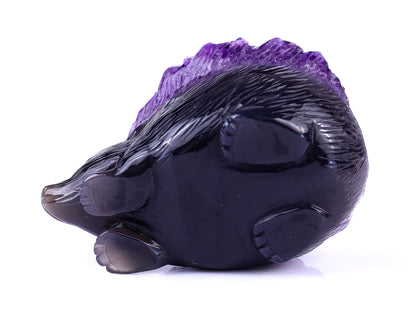 Nicedony 4.1" Amethyst Druse Agate Hand Carved Hedgehog Sculpture - View 6