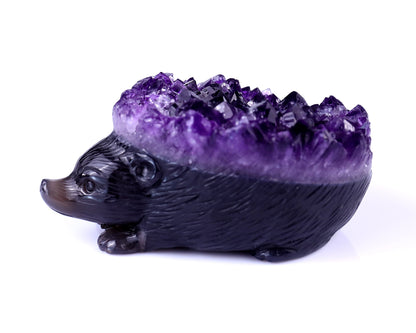 Nicedony 4.1" Amethyst Druse Agate Hand Carved Hedgehog Sculpture - View 4
