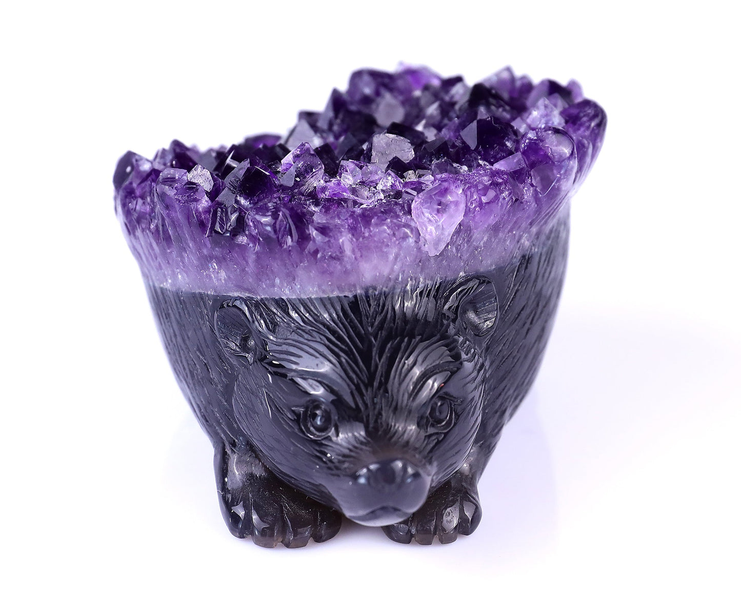 Nicedony 4.1" Amethyst Druse Agate Hand Carved Hedgehog Sculpture - View 2