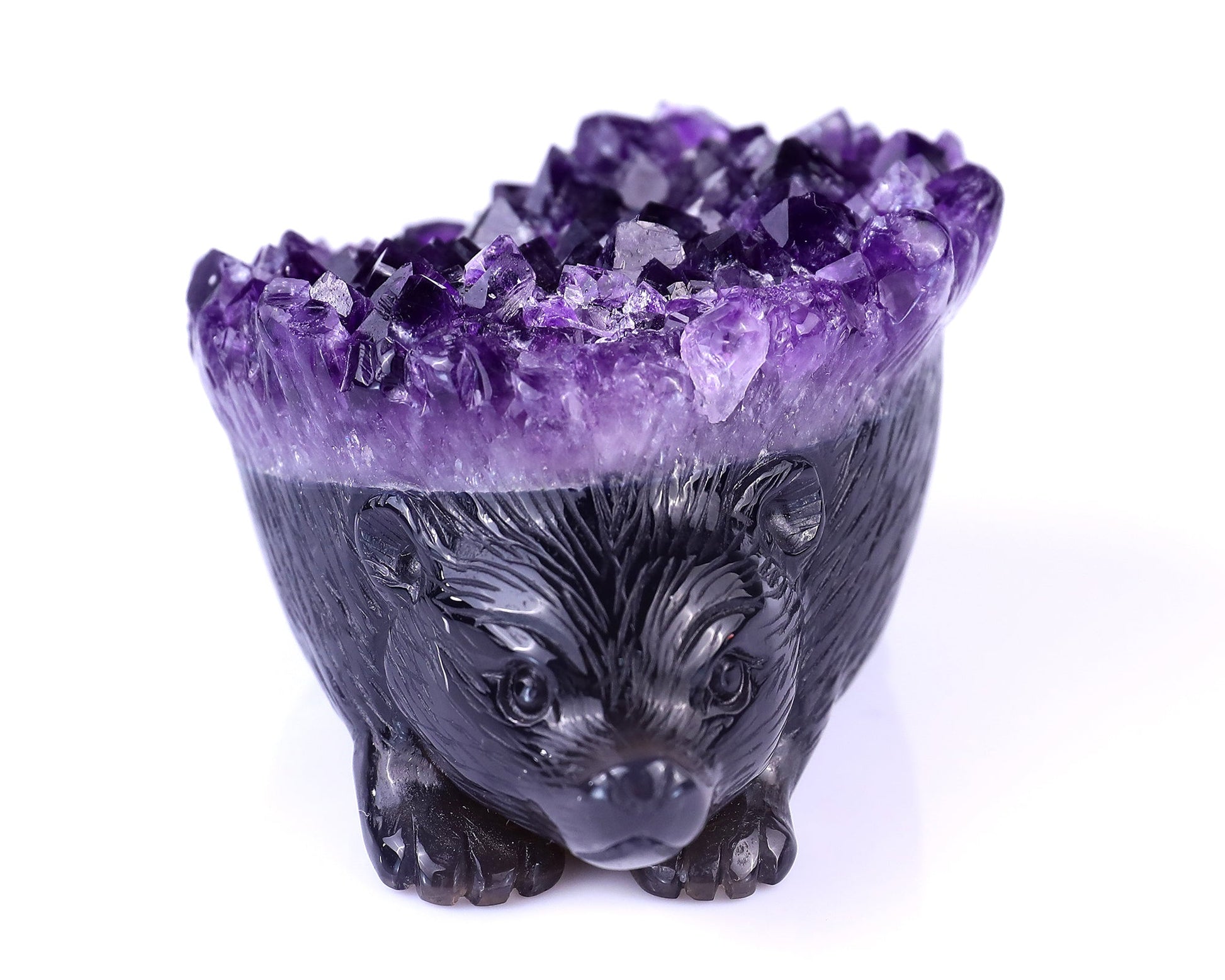Nicedony 4.1" Amethyst Druse Agate Hand Carved Hedgehog Sculpture - View 2