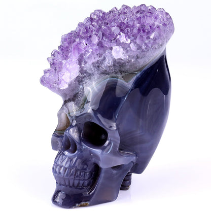 Nicedony 4.1" Amethyst Druse Agate Hand Carved Skull Sculpture - View 7