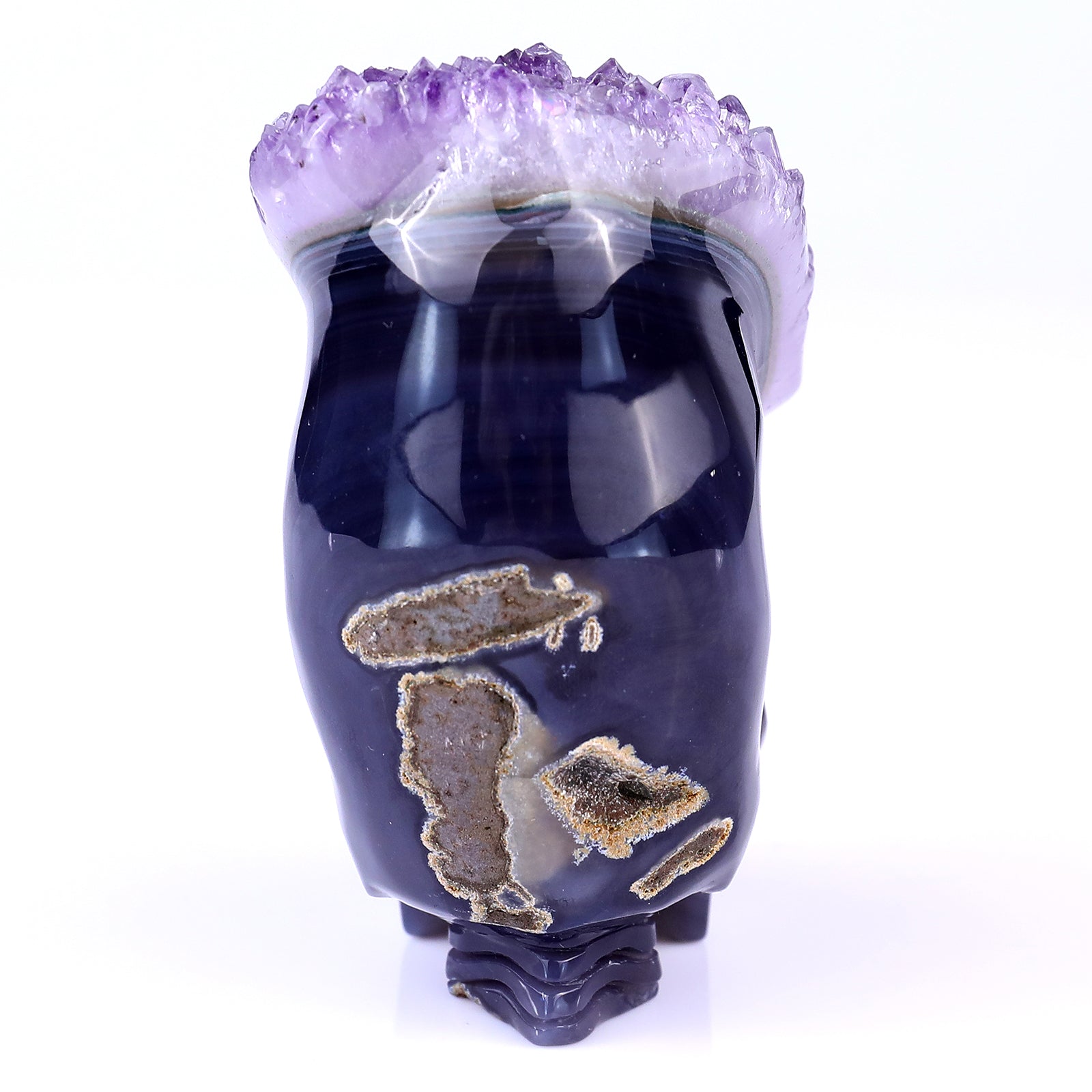 Nicedony 4.1" Amethyst Druse Agate Hand Carved Skull Sculpture - View 5