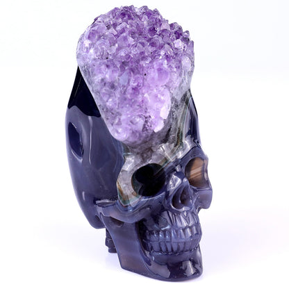 Nicedony 4.1" Amethyst Druse Agate Hand Carved Skull Sculpture