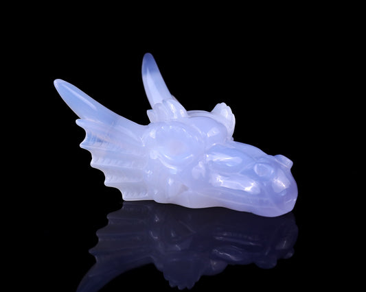 Nicedony 4.1" Blue Chalcedony Hand Carved Dragon Skull Sculpture
