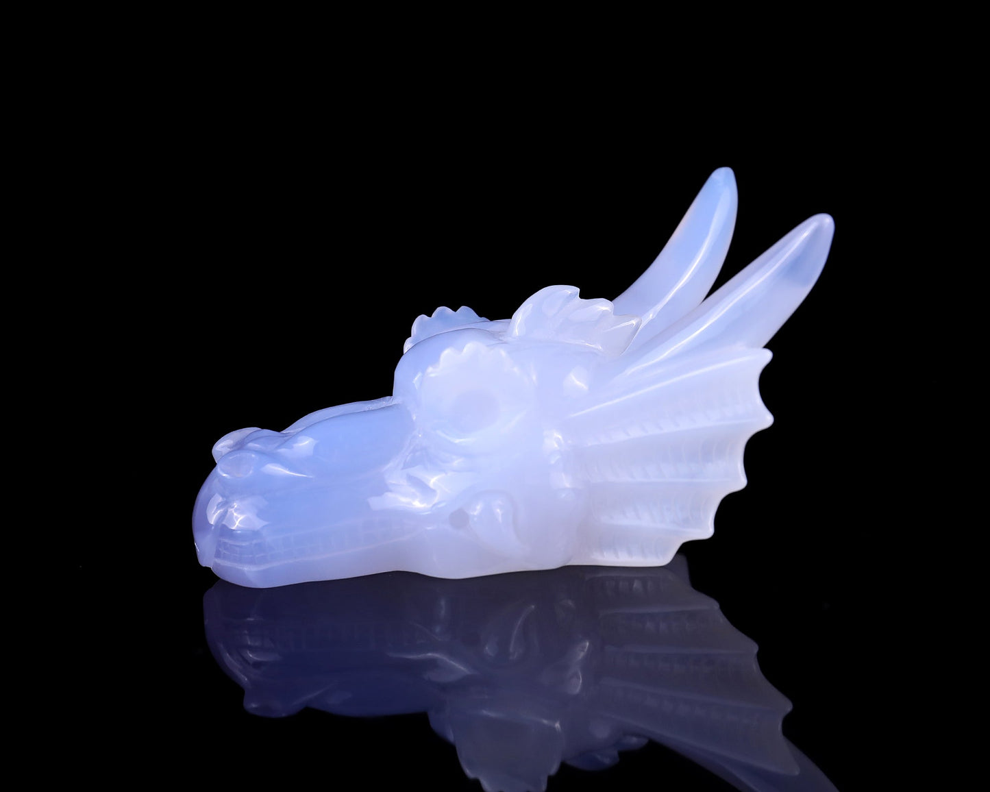 Nicedony 4.1" Blue Chalcedony Hand Carved Dragon Skull Sculpture - View 4
