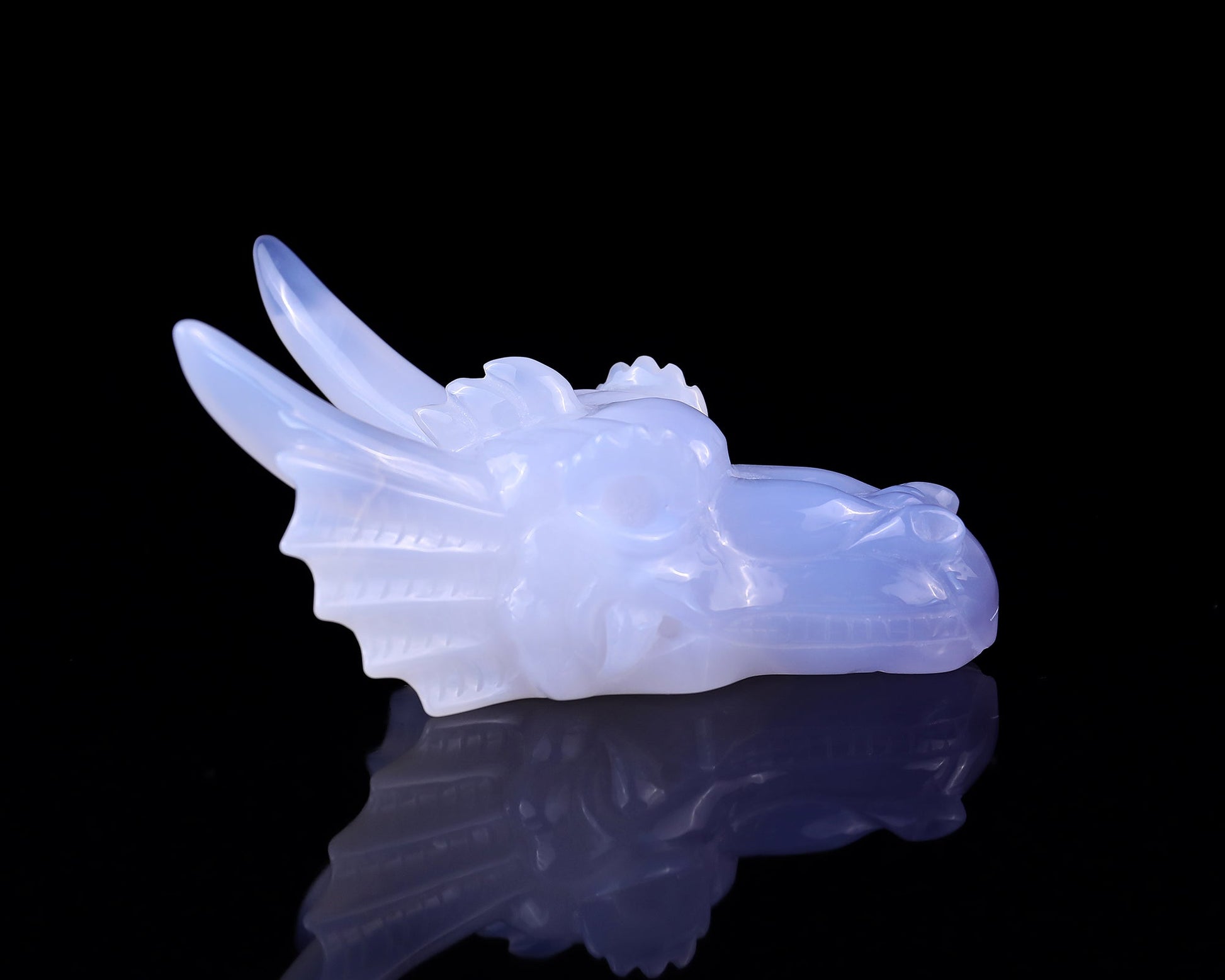 Nicedony 4.1" Blue Chalcedony Hand Carved Dragon Skull Sculpture - View 3