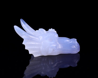 Nicedony 4.1" Blue Chalcedony Hand Carved Dragon Skull Sculpture - View 3