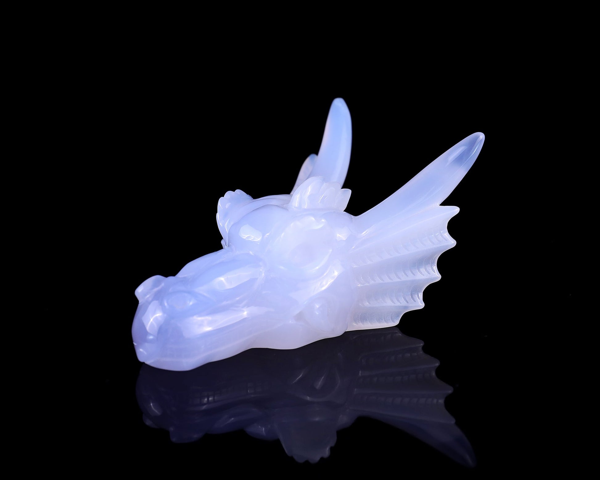 Nicedony 4.1" Blue Chalcedony Hand Carved Dragon Skull Sculpture - View 7
