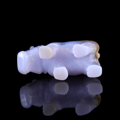 Nicedony 4.1" Blue Chalcedony Hand Carved Crystal Hippo Sculpture - View 6