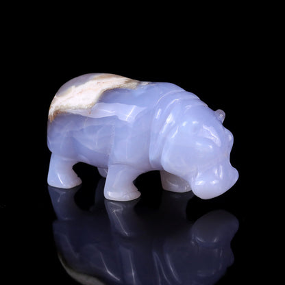 Nicedony 4.1" Blue Chalcedony Hand Carved Crystal Hippo Sculpture