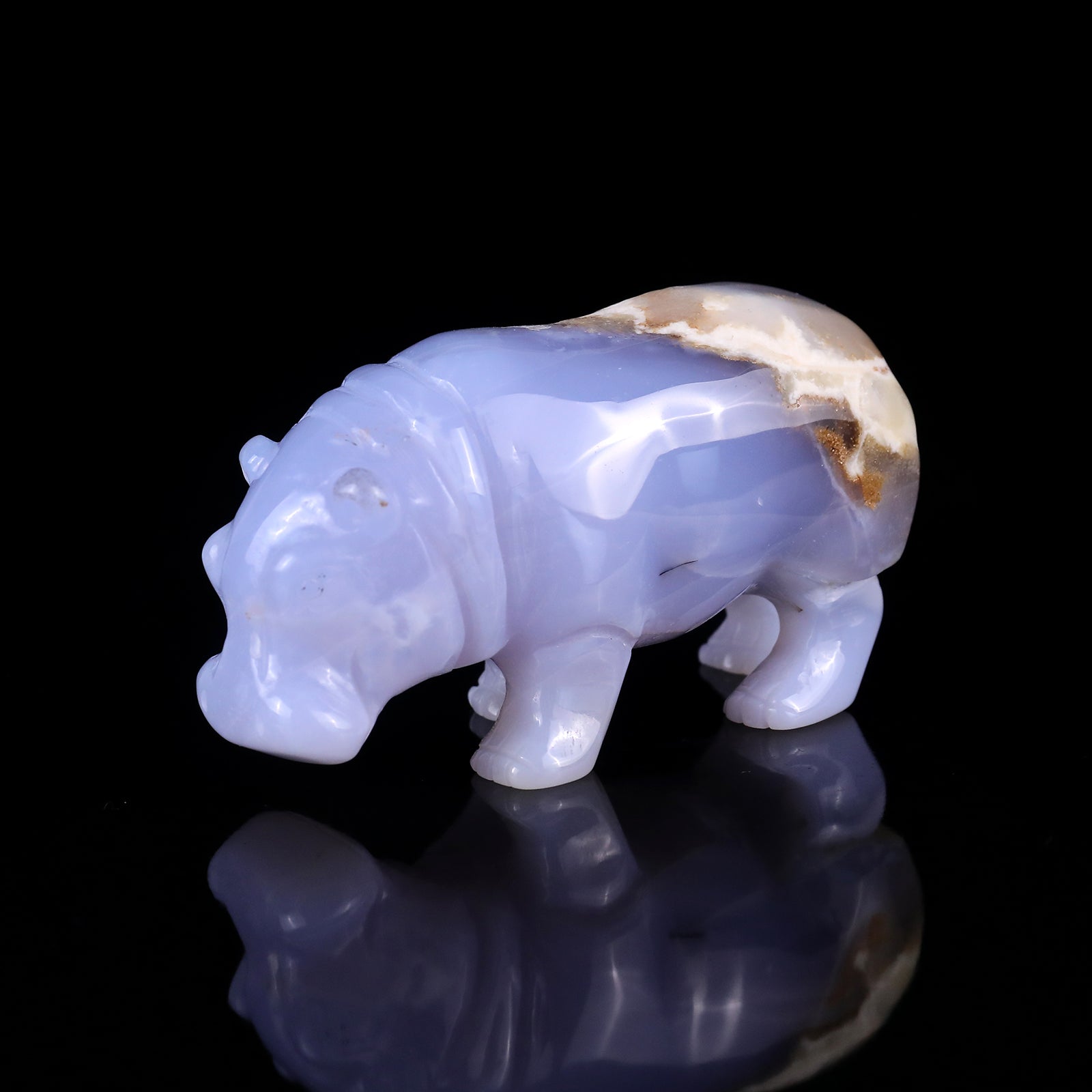 Nicedony 4.1" Blue Chalcedony Hand Carved Crystal Hippo Sculpture - View 7