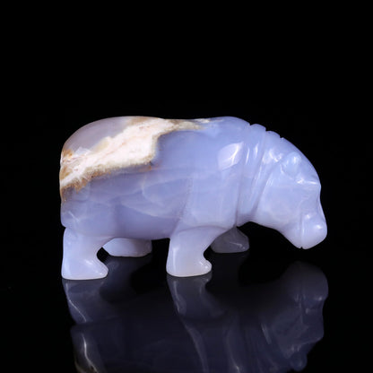 Nicedony 4.1" Blue Chalcedony Hand Carved Crystal Hippo Sculpture - View 3