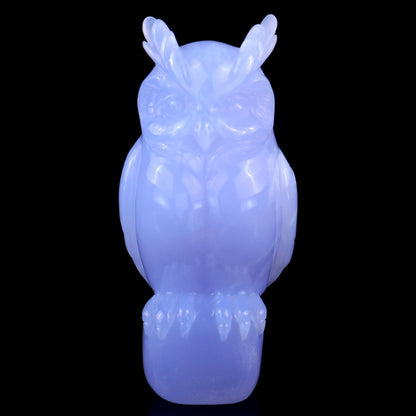 Nicedony 4.1" Blue Chalcedony Hand Carved Crystal Owl Sculpture - View 2