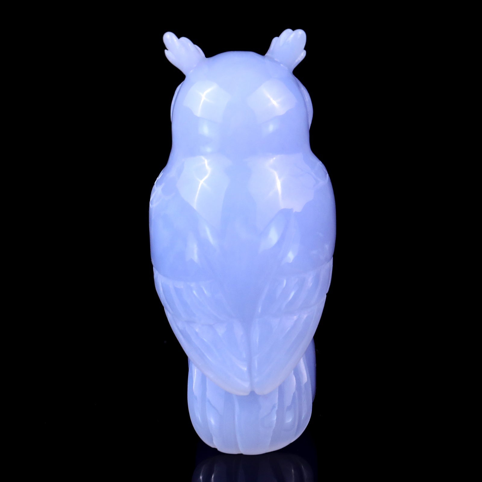 Nicedony 4.1" Blue Chalcedony Hand Carved Crystal Owl Sculpture - View 5