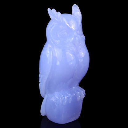 Nicedony 4.1" Blue Chalcedony Hand Carved Crystal Owl Sculpture