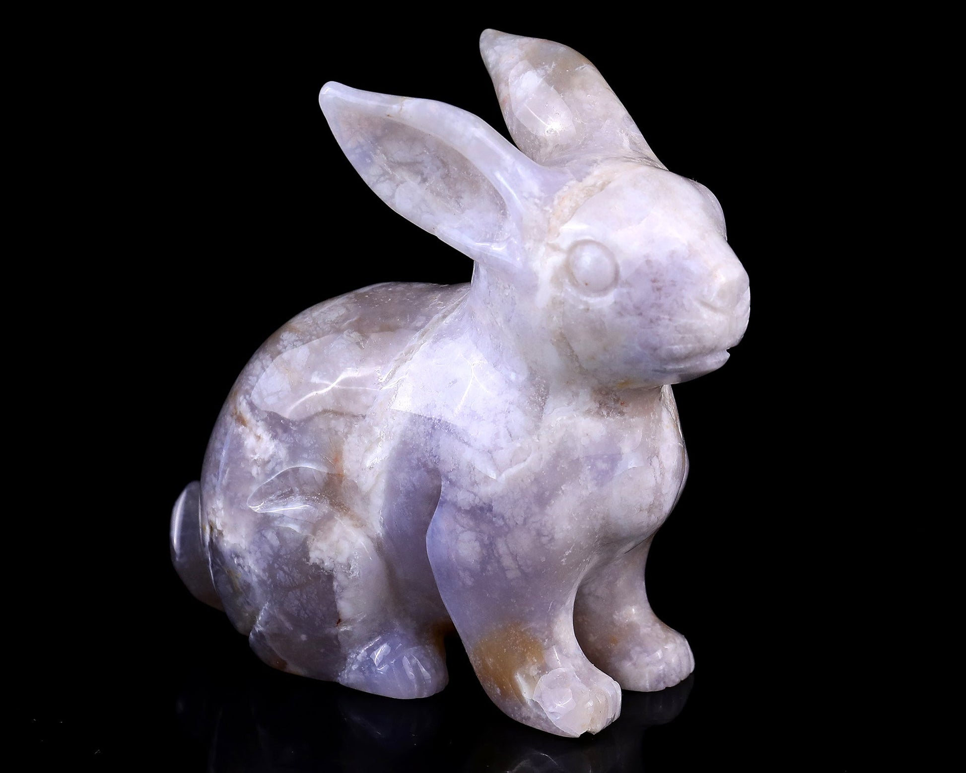 Nicedony 4.1" Blue Chalcedony Hand Carved Crystal Rabbit Sculpture
