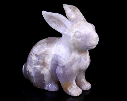 Nicedony 4.1" Blue Chalcedony Hand Carved Crystal Rabbit Sculpture