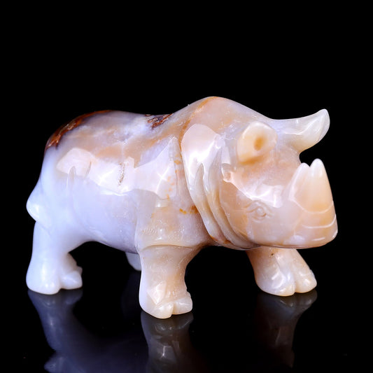 Nicedony 4.1" Blue Chalcedony Hand Carved Rhinoceros Sculpture