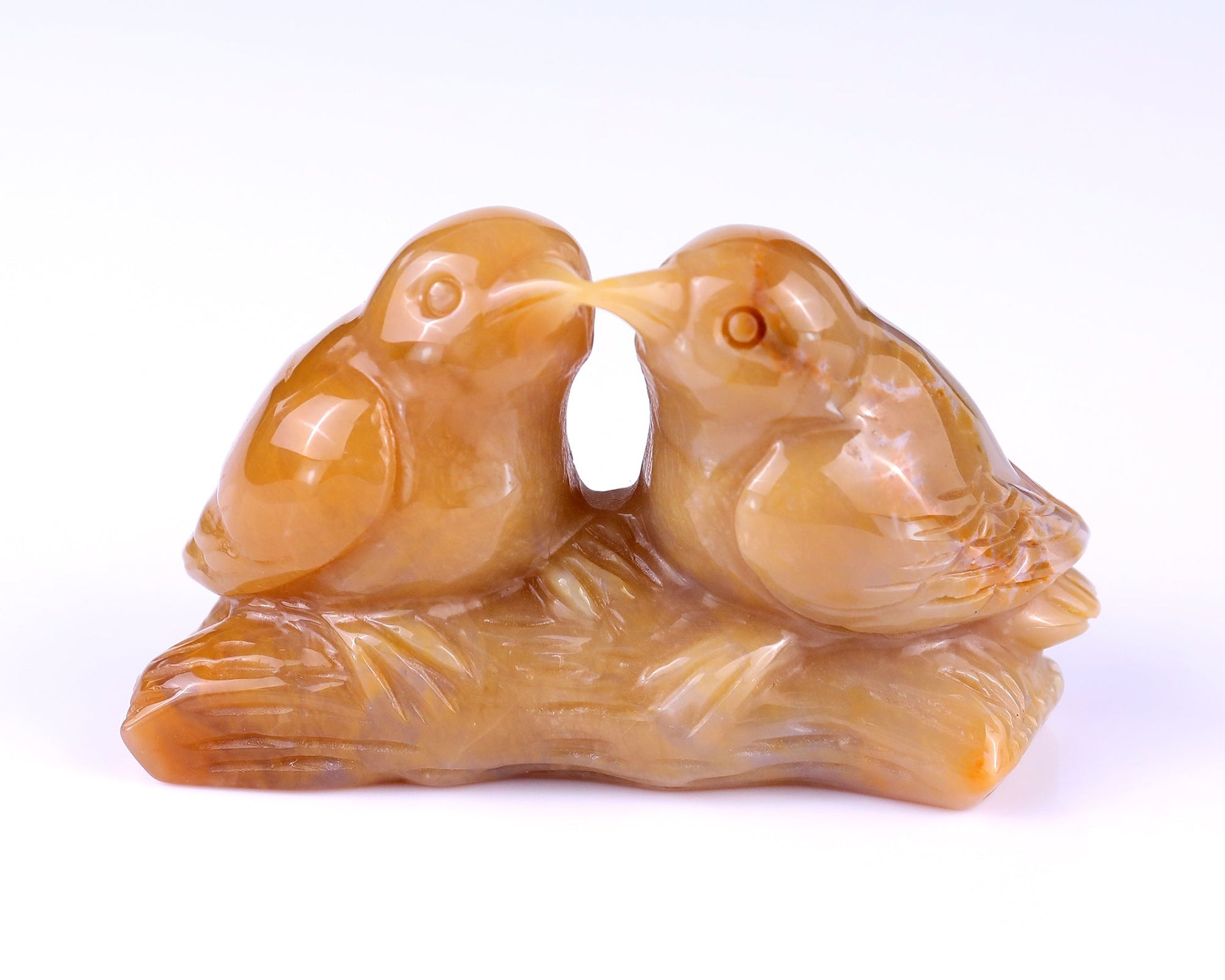 Nicedony 4.1" Chalcedony Hand Carved Crystal Birds Sculpture - #4100083