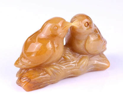 Nicedony 4.1" Chalcedony Hand Carved Crystal Birds Sculpture - #4100085