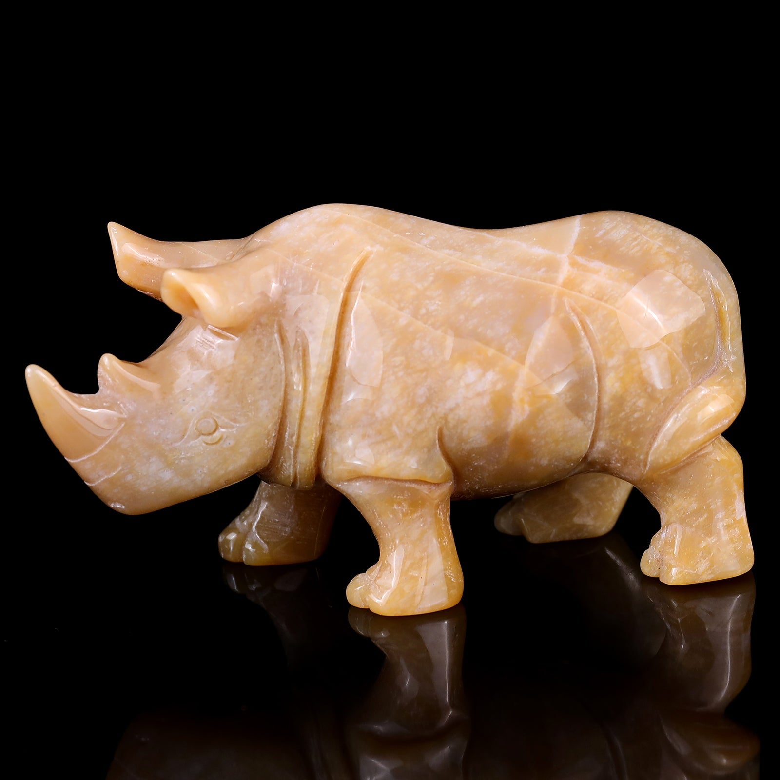 Nicedony 4.1" Chalcedony Hand Carved Crystal Rhinoceros Sculpture - View 4
