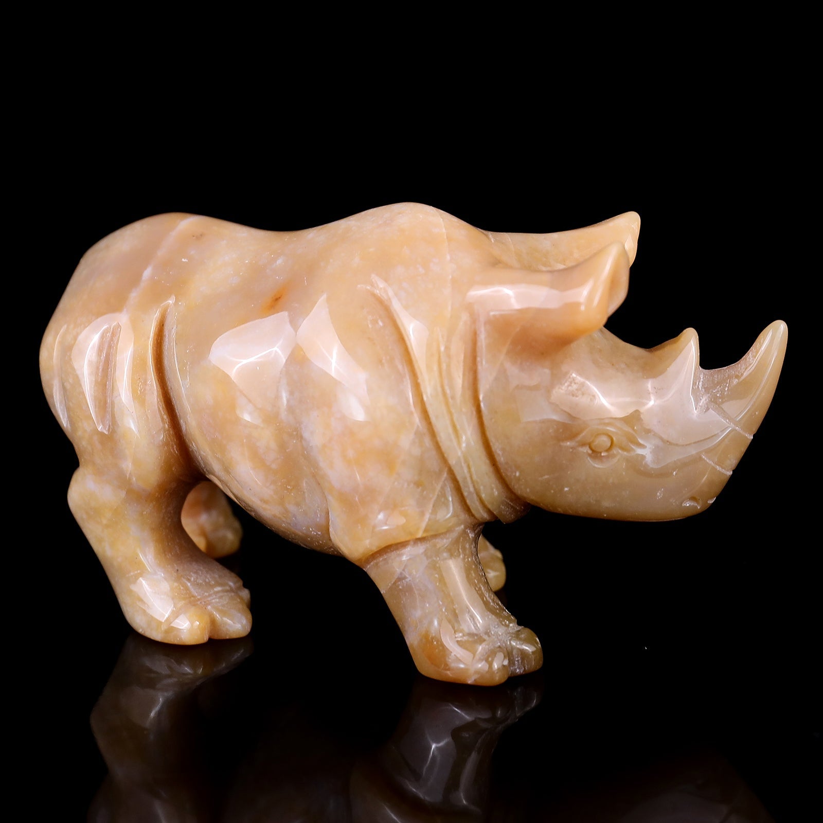 Nicedony 4.1" Chalcedony Hand Carved Crystal Rhinoceros Sculpture