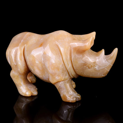 Nicedony 4.1" Chalcedony Hand Carved Crystal Rhinoceros Sculpture