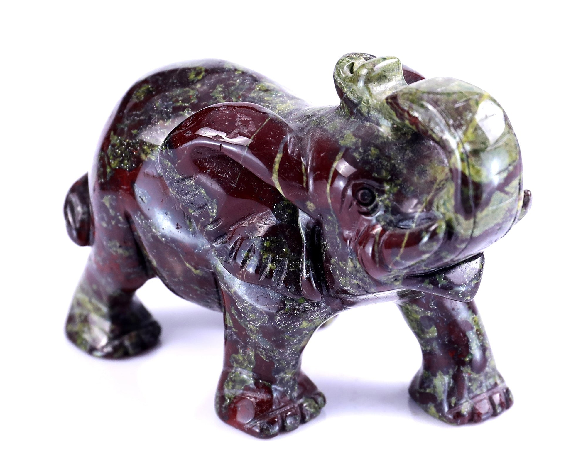 Nicedony 4.1" Dragon Blood Jasper Hand Carved Elephant Sculpture