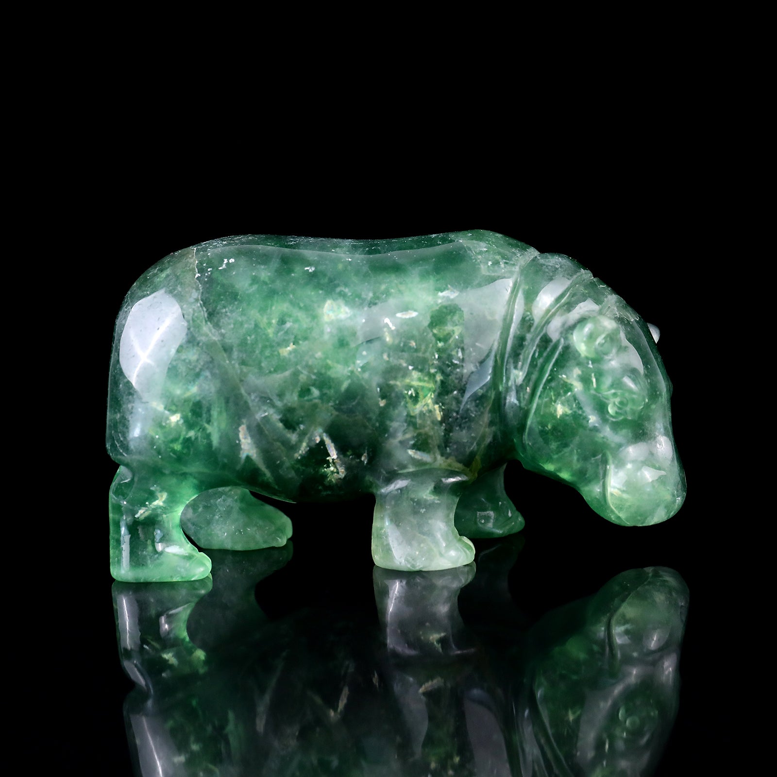 Nicedony 4.1" Fluorite Hand Carved Crystal Hippo Sculpture - View 3