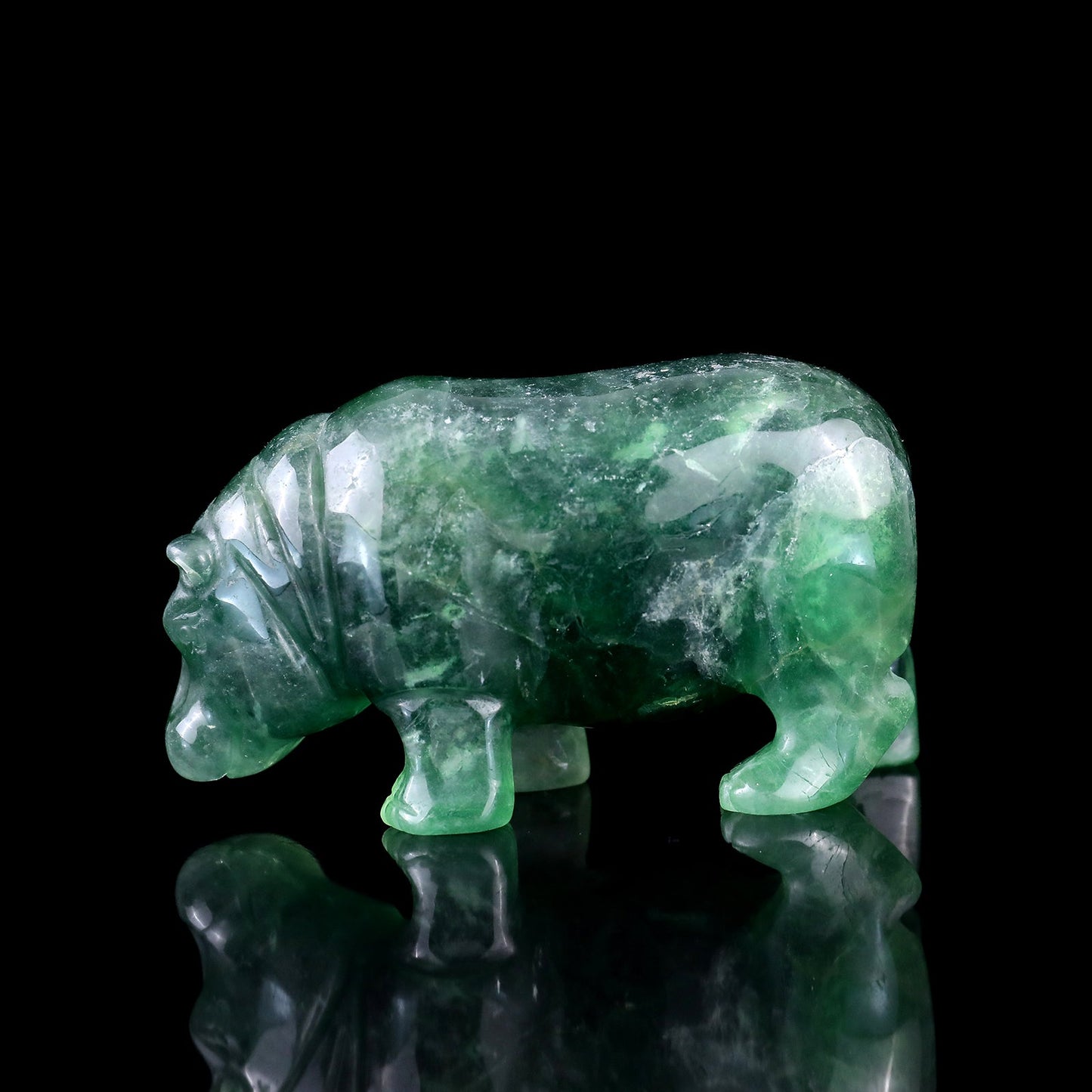 Nicedony 4.1" Fluorite Hand Carved Crystal Hippo Sculpture - View 4