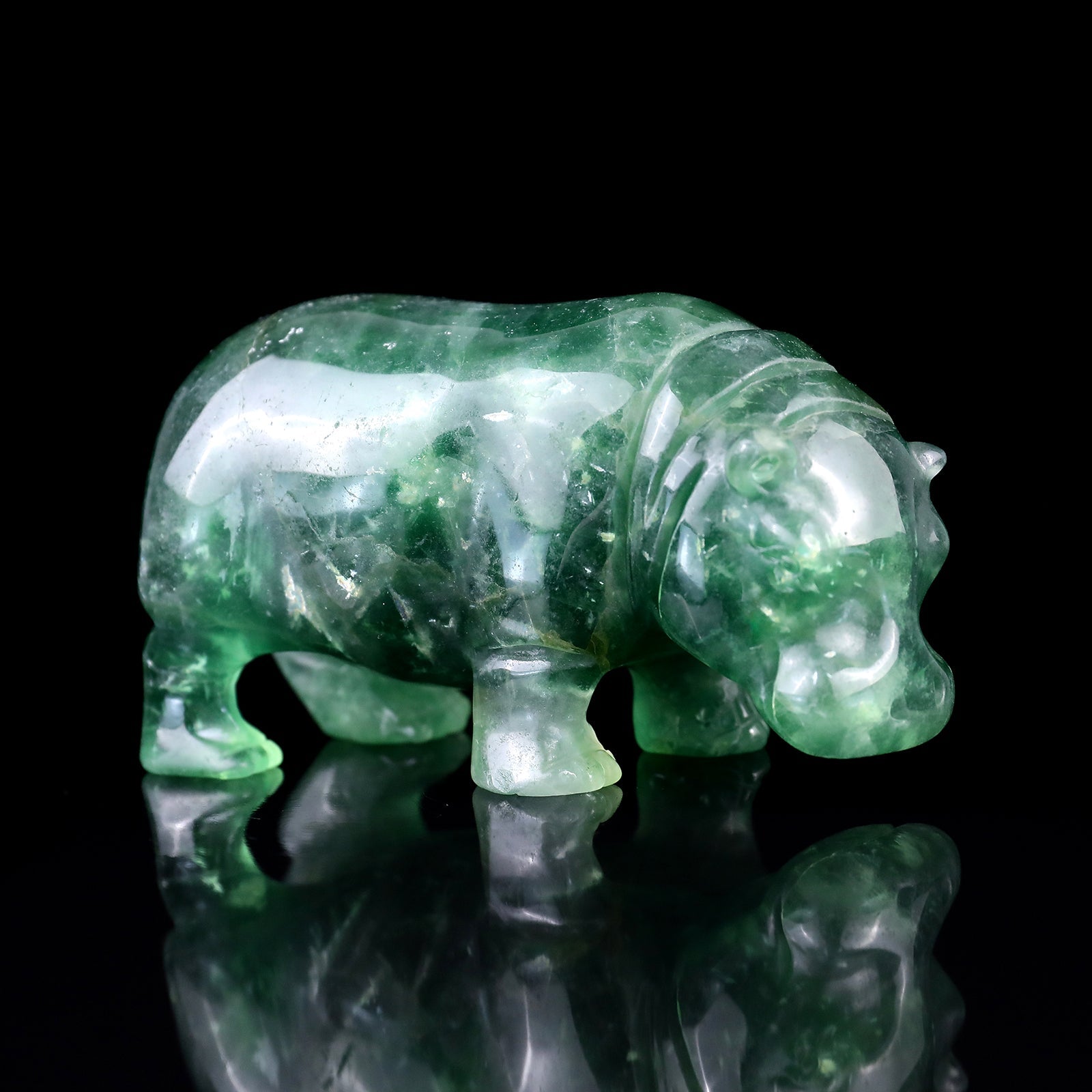 Nicedony 4.1" Fluorite Hand Carved Crystal Hippo Sculpture - View 5