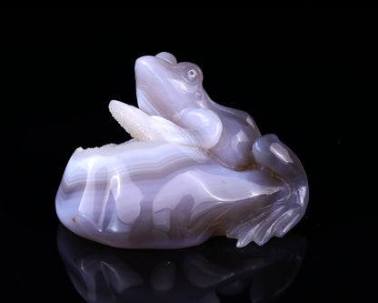 Nicedony 4.1" Geode Agate Hand Carved Crystal Frog Sculpture - View 5