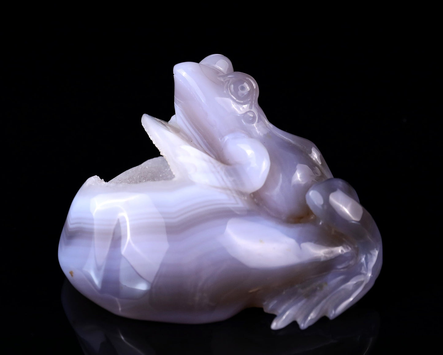 Nicedony 4.1" Geode Agate Hand Carved Crystal Frog Sculpture - View 9