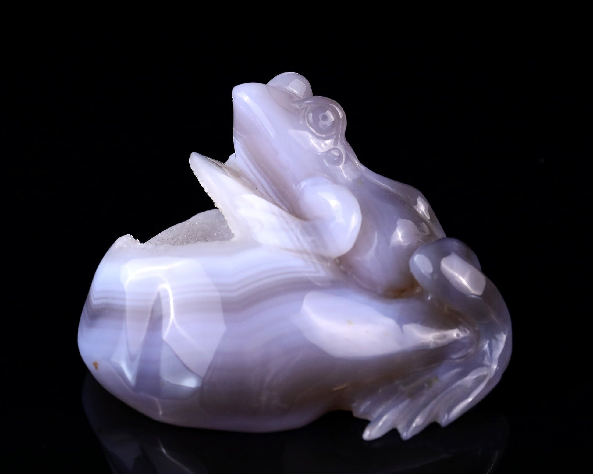 Nicedony 4.1" Geode Agate Hand Carved Crystal Frog Sculpture - View 9