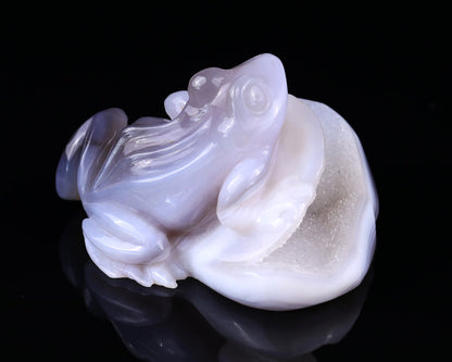 Nicedony 4.1" Geode Agate Hand Carved Crystal Frog Sculpture - View 7