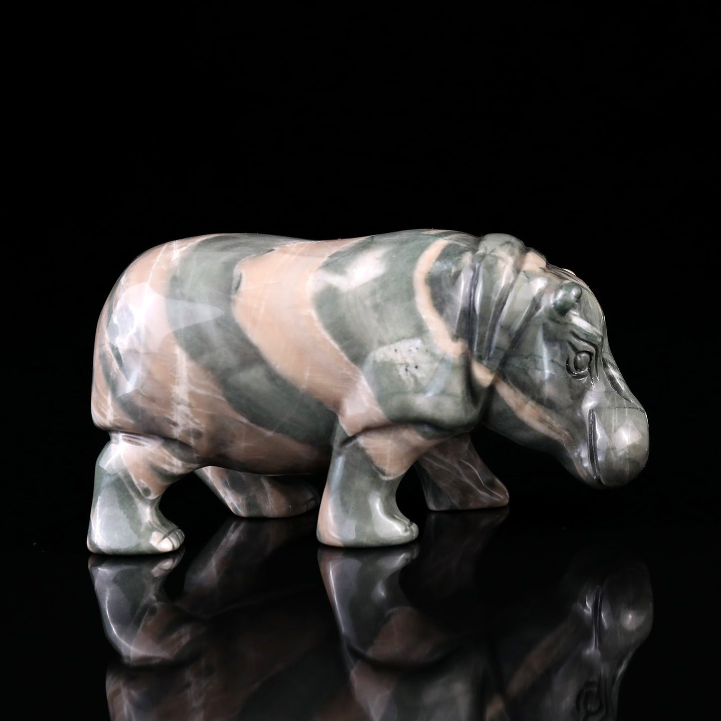 Nicedony 4.1" Jiulong Jade Hand Carved Crystal Hippo Sculpture - View 3