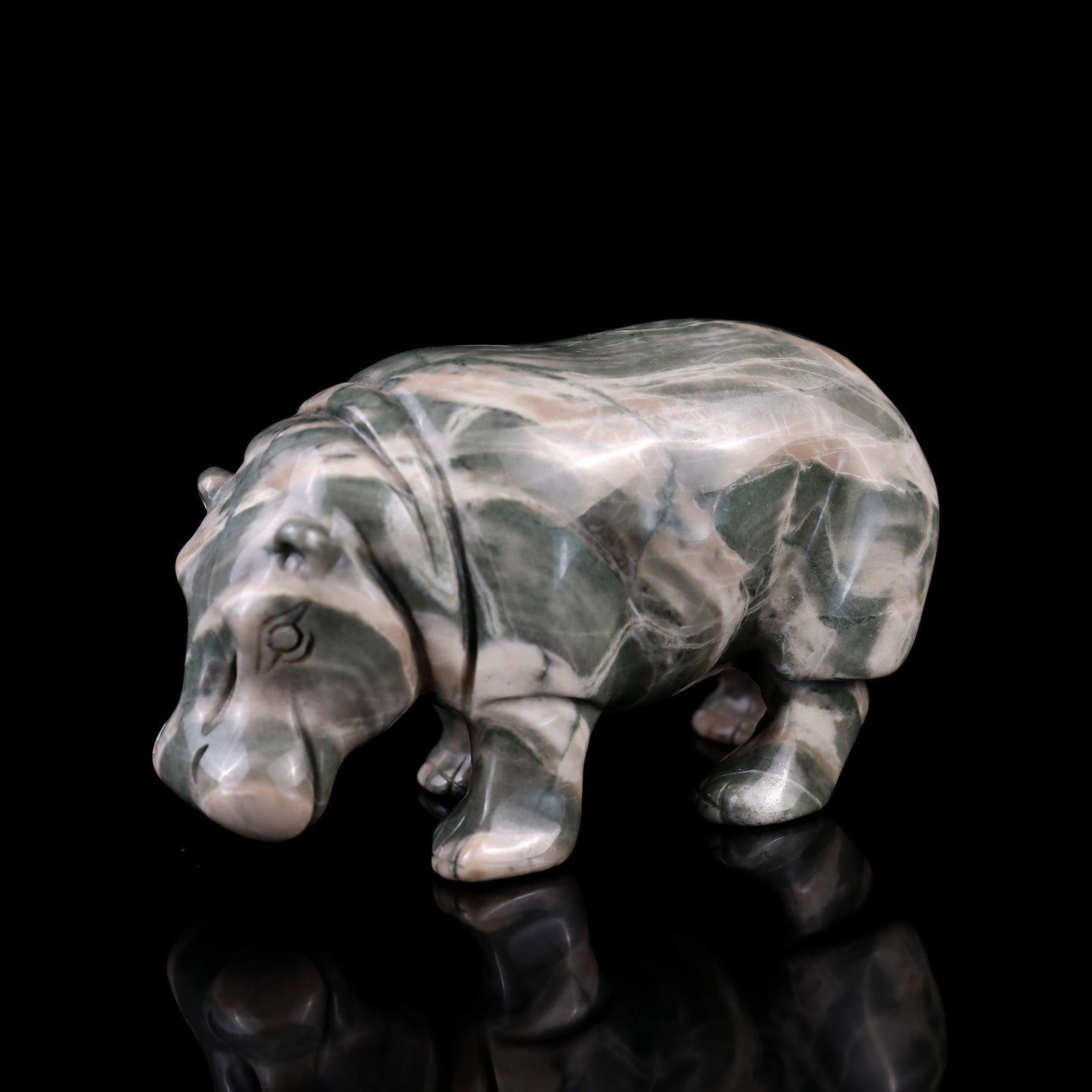 Nicedony 4.1" Jiulong Jade Hand Carved Crystal Hippo Sculpture - View 14