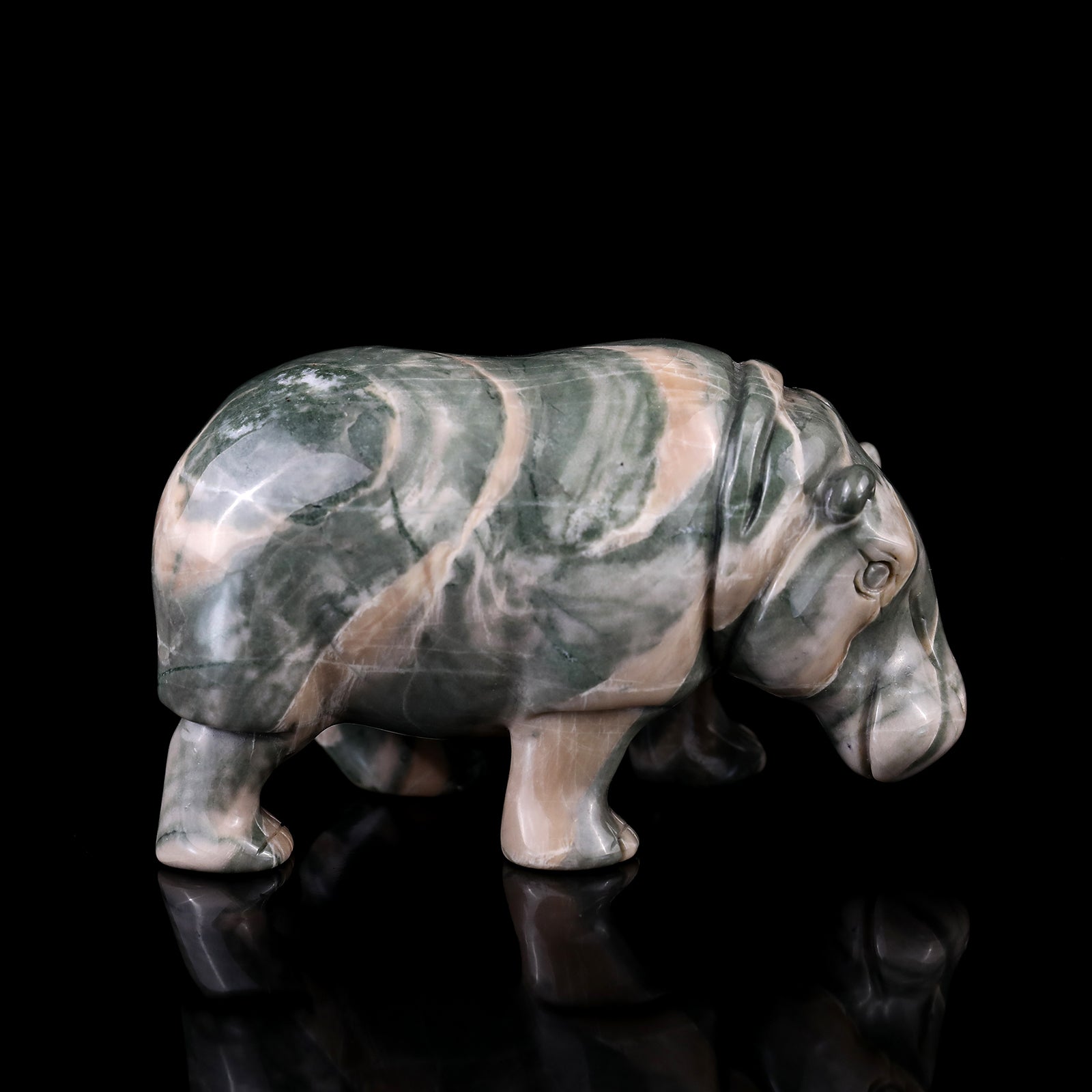 Nicedony 4.1" Jiulong Jade Hand Carved Crystal Hippo Sculpture - View 10