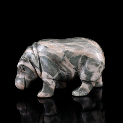 Nicedony 4.1" Jiulong Jade Hand Carved Crystal Hippo Sculpture - View 11