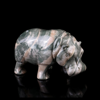 Nicedony 4.1" Jiulong Jade Hand Carved Crystal Hippo Sculpture - View 8