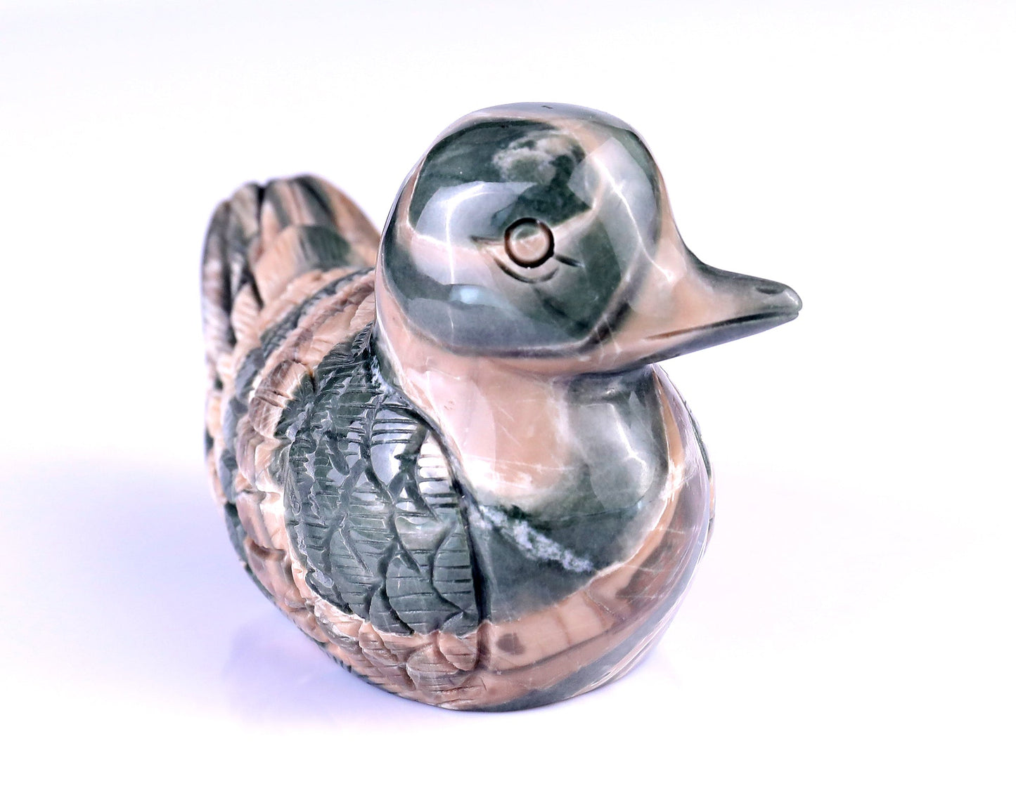 Nicedony 4.1" Jiulong Jade Hand Carved Mandarin Duck Sculpture - #4100195