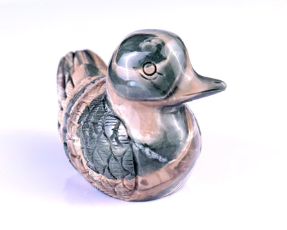 Nicedony 4.1" Jiulong Jade Hand Carved Mandarin Duck Sculpture - #4100195