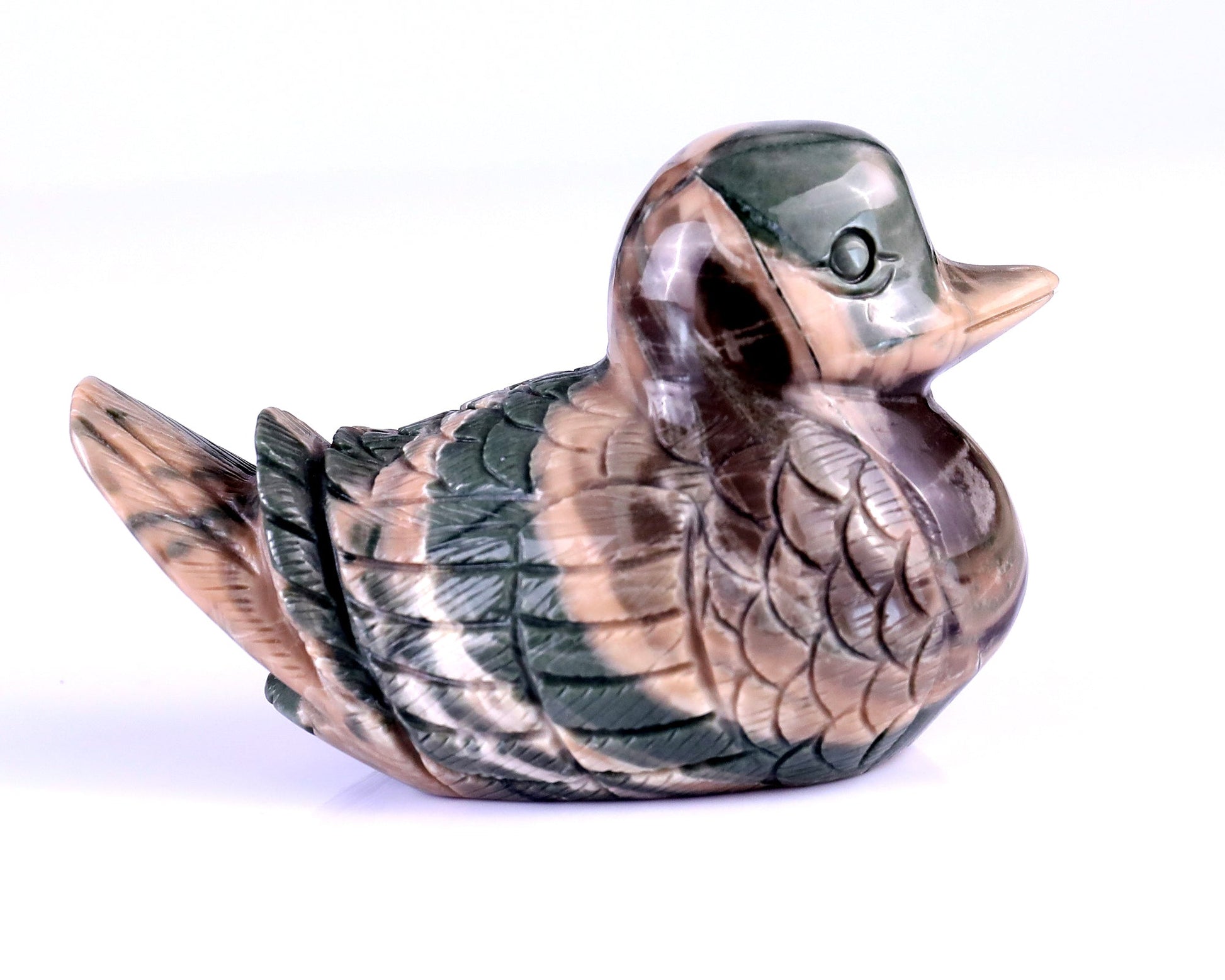 Nicedony 4.1" Jiulong Jade Hand Carved Mandarin Duck Sculpture - View 12
