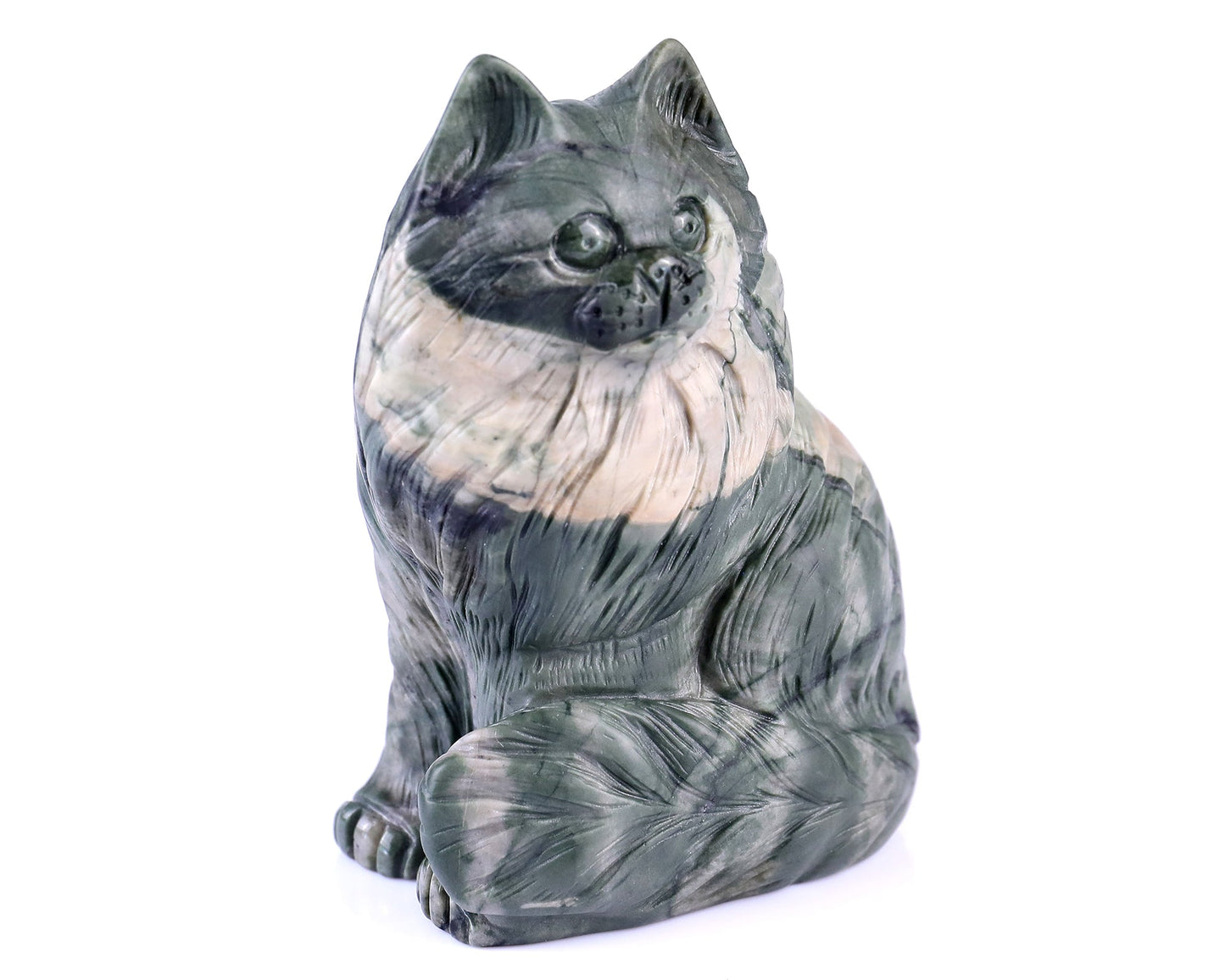 Nicedony 4.1" Jiulong Jade Hand Carved Crystal Persian Cat Sculpture - #4100078