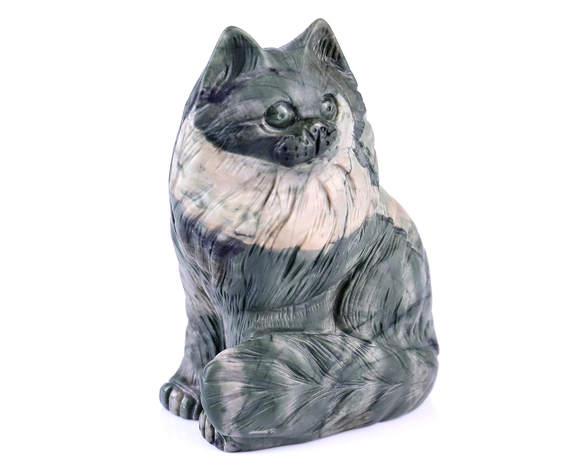 Nicedony 4.1" Jiulong Jade Hand Carved Crystal Persian Cat Sculpture - #4100078