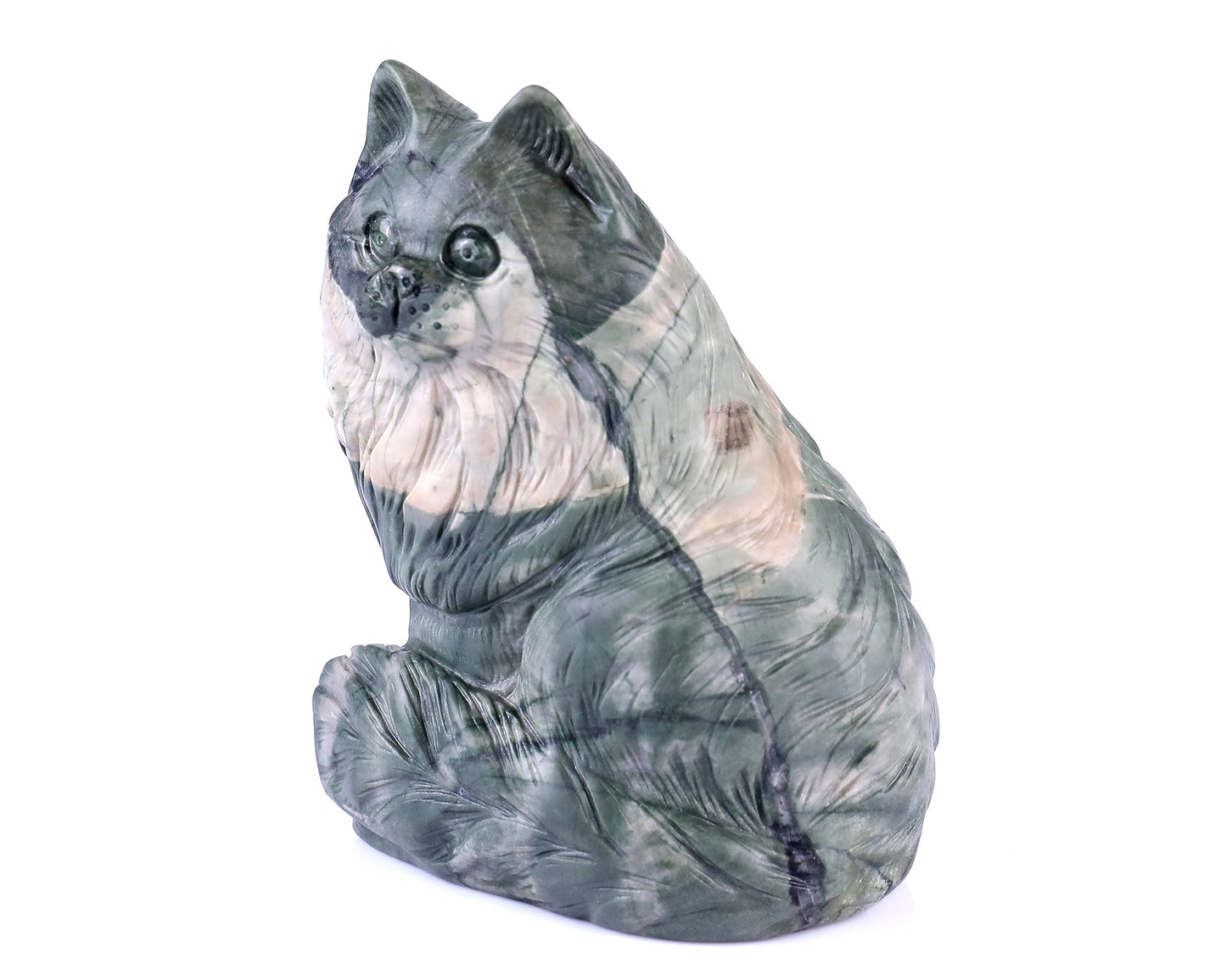 Nicedony 4.1" Jiulong Jade Hand Carved Crystal Persian Cat Sculpture - View 7